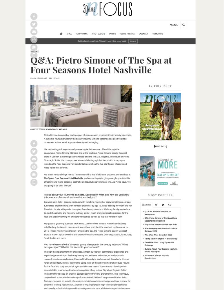 Q&A: Pietro Simone of The Spa at Four Seasons Hotel Nashville
