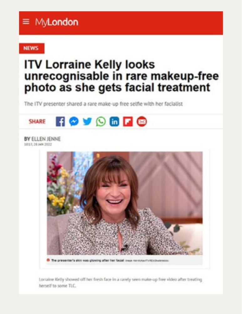 ITV Lorraine Kelly looks unrecognisable in rare makeup-free photo as she gets facial treatment