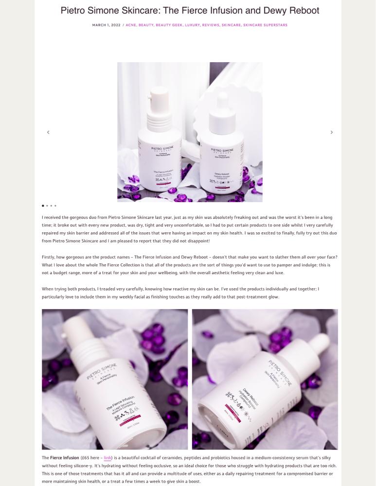 Pietro Simone Skincare: The Fierce Infusion and Dewy Reboot