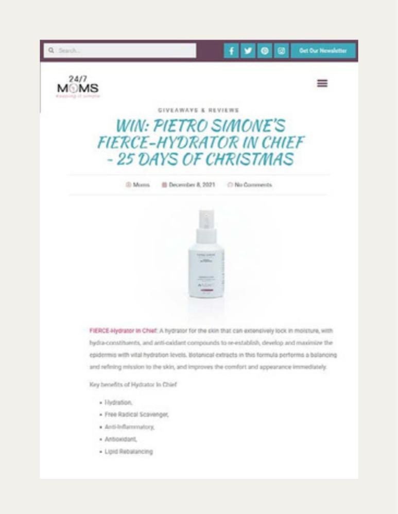 WIN: Pietro Simone’s FIERCE-Hydrator In Chief ~ 25 Days of Christmas