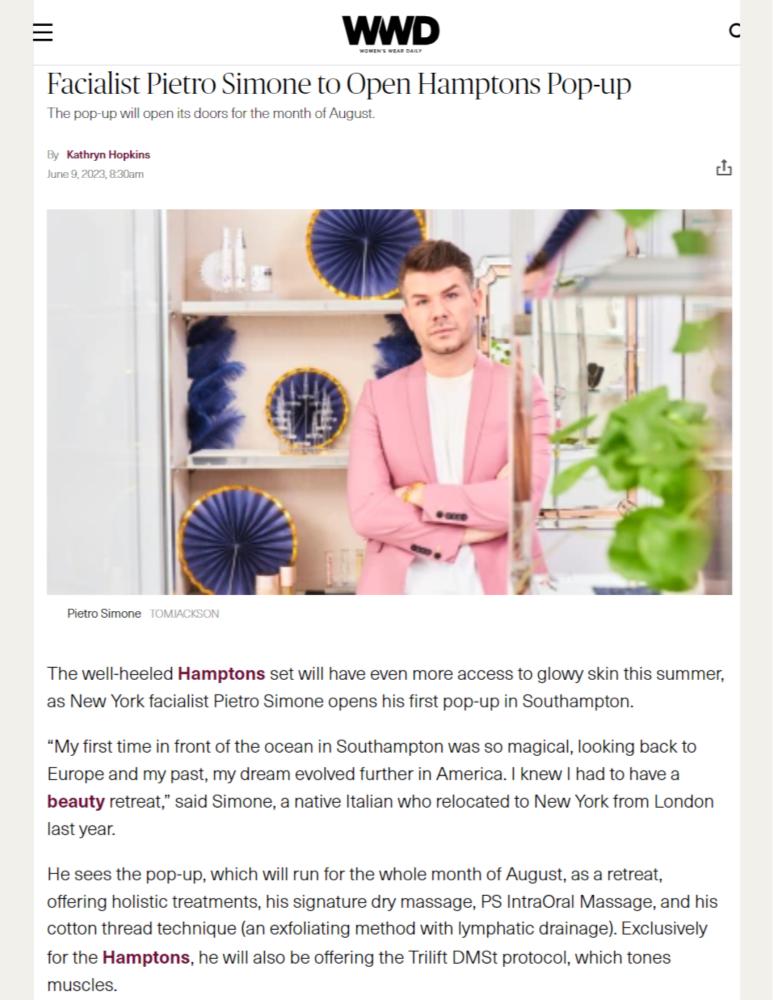 Facialist Pietro Simone to Open Hamptons Pop-up